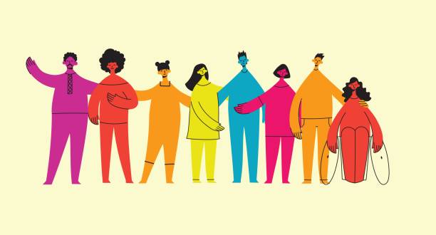 group of people men, women are standing together. concept of diversity, equality, tolerance, multicultural society. vector set of multicultural people. - çeşitlilik stock illustrations
