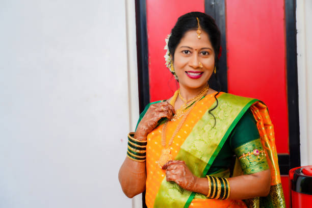 istock Indian traditional wedding Maharashtrian bride in saree 1407556473