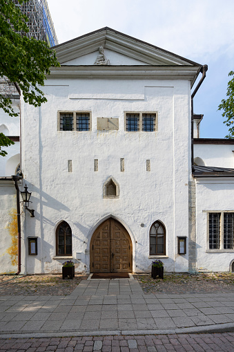 Tallinn, Estonia. July 2022.  exterior view of Toompea Cathedral, medieval church with baroque bell tower in the hill of the city center