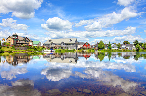 Kennebunkport, Maine USA - August 6, 2015: Nice view of the small harbour in the small touristic village in south of Maine
