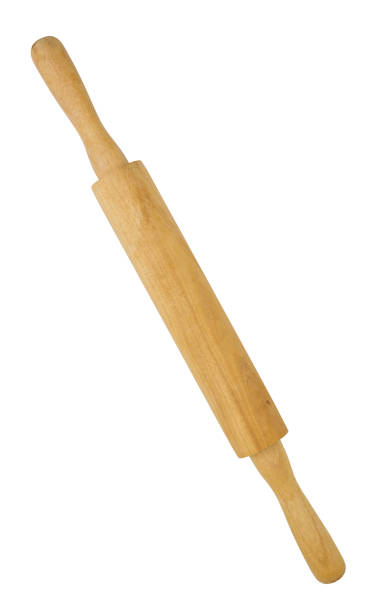 istock Wooden bamboo rolling pin isolated on white background close up 1407565736