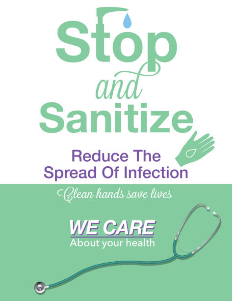 Hand Sanitizer Poster Template WithStethoscope And Copy Space vector art illustration