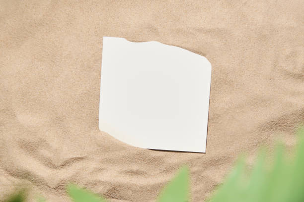 istock Tropical layout, sand background and paper blank card: summer, beach, vacations 1407568861
