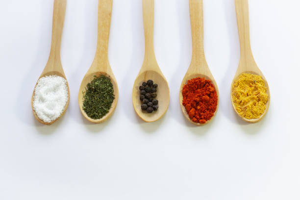istock Herbs, salt, curry, pepper, and ground paprika on a white background 1407571037