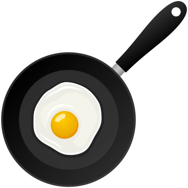 ilustrações, clipart, desenhos animados e ícones de ovo frito e panela - sunny side up