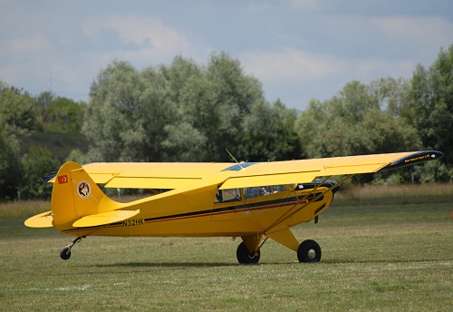 Cessna 172 Skyhawk small four-seat, single-engine, high wing, fixed-wing aircraft parked at the tarmac of Lelystad airport in Flevoland, The Netherlands