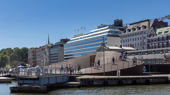 Helsinki, Finland - Jun 25th 2022: Tourists are back in Finland after Covid pandemic. Streets of Helsinki are full of people.