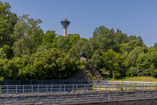 Tampere, Finland - Jun 29th 2022: City of Tampere is located between two lakes and water is close all over downtown area.