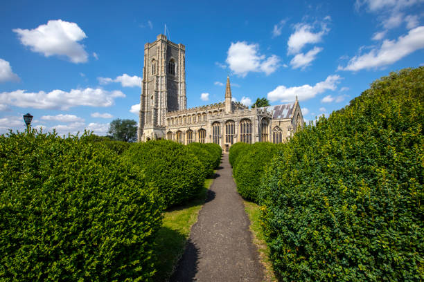 Suffolk, UK - August 11th 2021: A view of the beautiful St. Peter and St. Pauls church in Lavenham, Suffolk, UK.