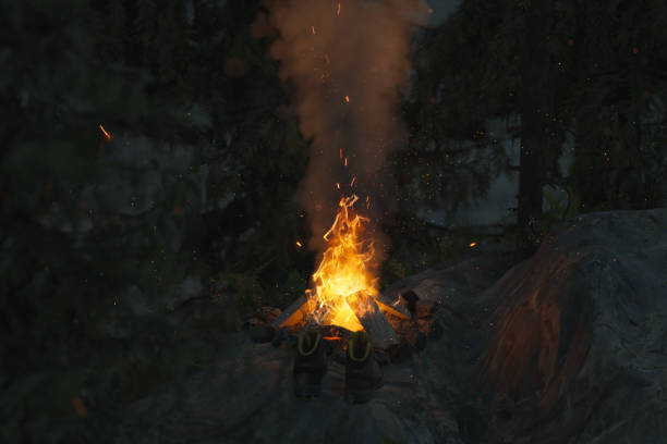 istock 3d rendering of a forest night scene with big bonfire 1407589016