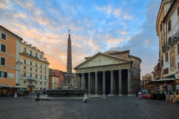 panteón roma al amanecer, italia - ancient rome rome fountain pantheon rome fotografías e imágenes de stock