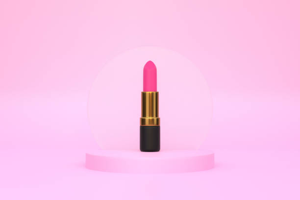 istock Pink lipstick close-up on a pastel pink background with copy space 1407591259