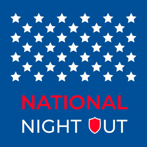 illustrazioni stock, clip art, cartoni animati e icone di tendenza di poster tipografico national night out. evento annuale negli stati uniti il mese di agosto. modello vettoriale per banner, volantino, ecc - vita notturna