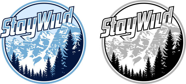 illustrazioni stock, clip art, cartoni animati e icone di tendenza di portachiavi vettoriale con etichetta del logo della montagna e della foresta - glacier mountain ice european alps
