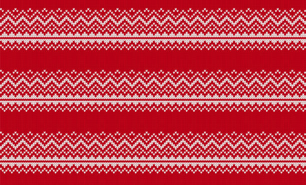 ilustrações de stock, clip art, desenhos animados e ícones de seamless knit print. christmas pattern. vector. red knitted border. holiday xmas ornament. sweater texture. - christmas cardigan woven pattern