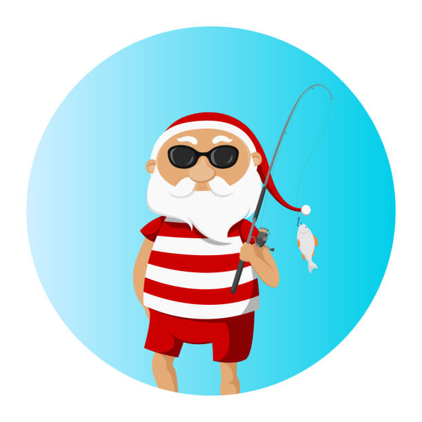 istock Santa with fishing rod. Vector illustration 1407599246