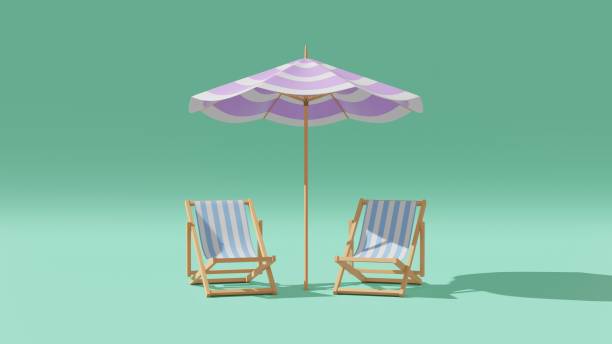 istock 3D Rendering Two Deck Chair And Beach Umbrella In Minimal Concept Summer Theme 1407605614