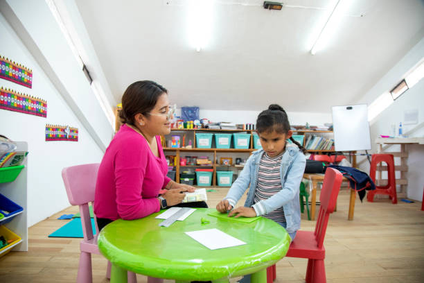 istock teacher teaches blind girl to write braille 1407605622