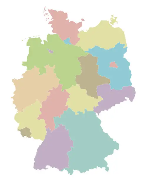Vector illustration of Vector blank map of Germany with federated states or regions and administrative divisions. Editable and clearly labeled layers.