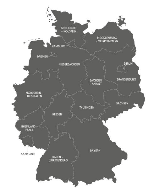 연합 국가 또는 지역 및 행정 부서가있는 독일의 벡터지도. 편집 가능하고 명확하게 레이블이 지정된 레이어. - bayern stock illustrations