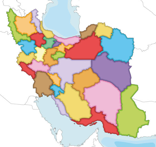 Vector illustrated blank map of Iran with provinces and administrative divisions, and neighbouring countries. Editable and clearly labeled layers. Vector illustrated blank map of Iran with provinces and administrative divisions, and neighbouring countries. Editable and clearly labeled layers. khuzestan province stock illustrations