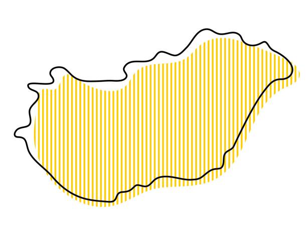 헝가리 아이콘의 양식화 된 간단한 개요지도. - hungary stock illustrations