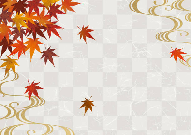 Japanese autumn pattern watercolor white paper background vector art illustration