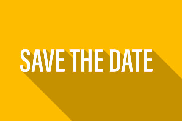 istock Save the date with long shadow text on yellow background with copy space for business, marketing, flyers, banners, presentations and posters. vector illustration 1407626551