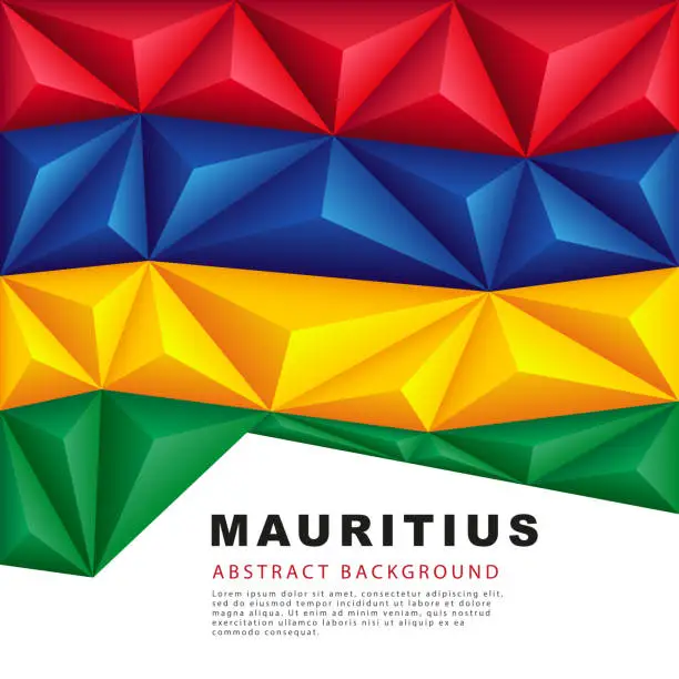 Vector illustration of Polygonal flag of Mauritius. Vector illustration. Abstract background in the form of colorful red, blue, yellow and green stripes