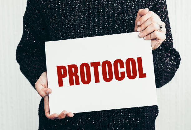 istock Girl holding a card with text PROTOCOL. 1407629073