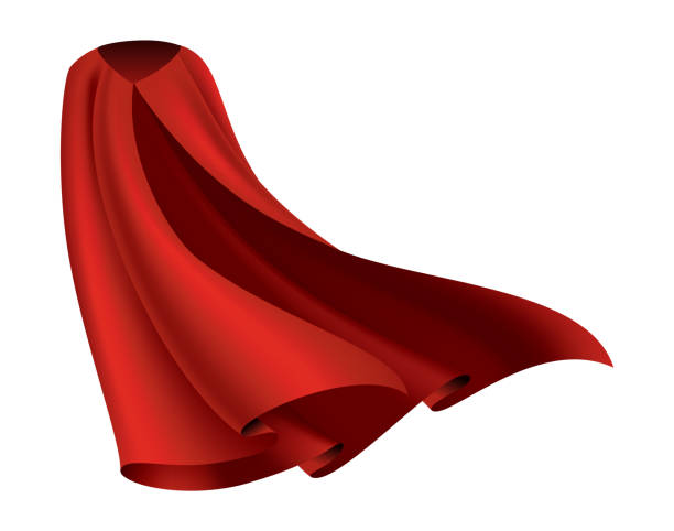 istock Superhero red cape. Scarlet fabric silk cloak in front view. Carnival masquerade dress, realistic costume design. Flying Mantle costume 1407629523