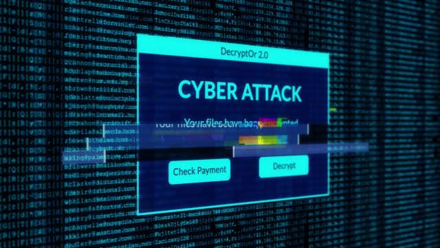 cyber attack warning and check payment for decrypt system files concept with binary code background