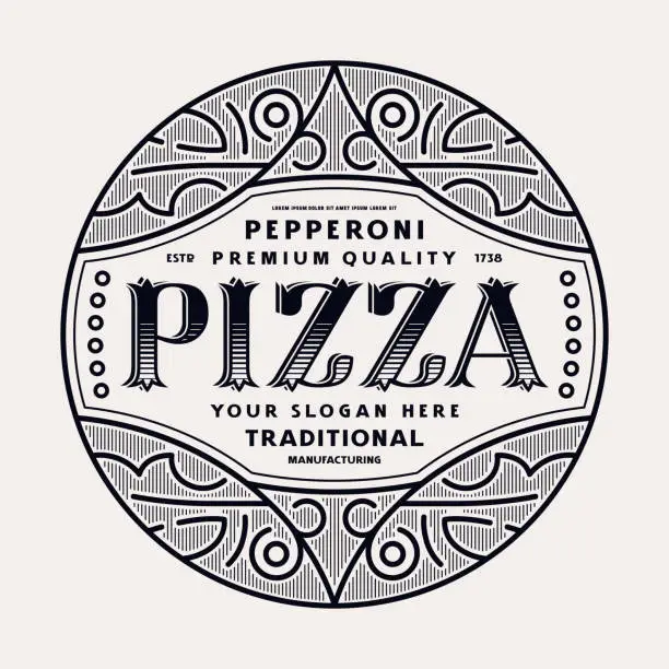 Vector illustration of Template decorative label for the pizza box