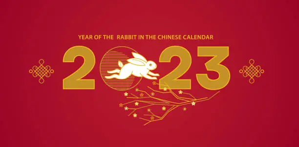 Vector illustration of Vector banner, premade card template. Chinese illustration of the Rabbit Zodiac sign. Symbol of 2023 in the Chinese Lunar calendar. Chine Calendar.