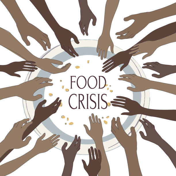 Web Vector illustration of the concept of hunger. The problem of hunger, hunger and malnutrition, resource mobilization, hunger of the population, food shortage, poor nutrition. Food crisis malnourished stock illustrations