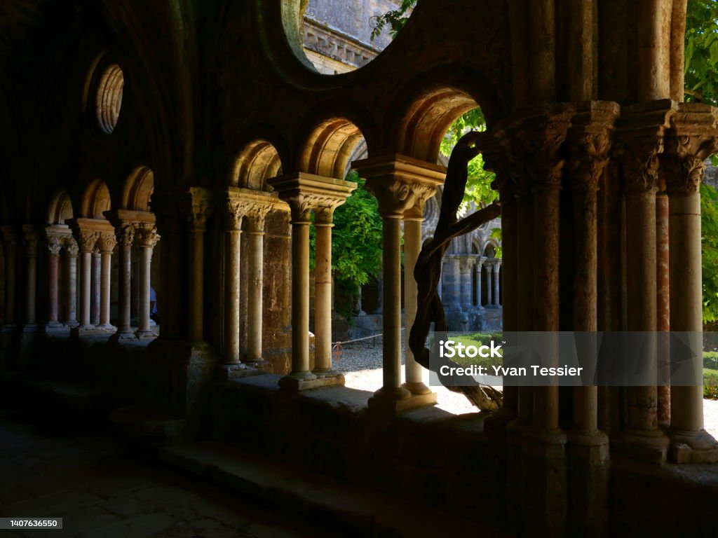 Cloister of Fontfroide Abbey, Aude Abbey - Monastery Stock Photo