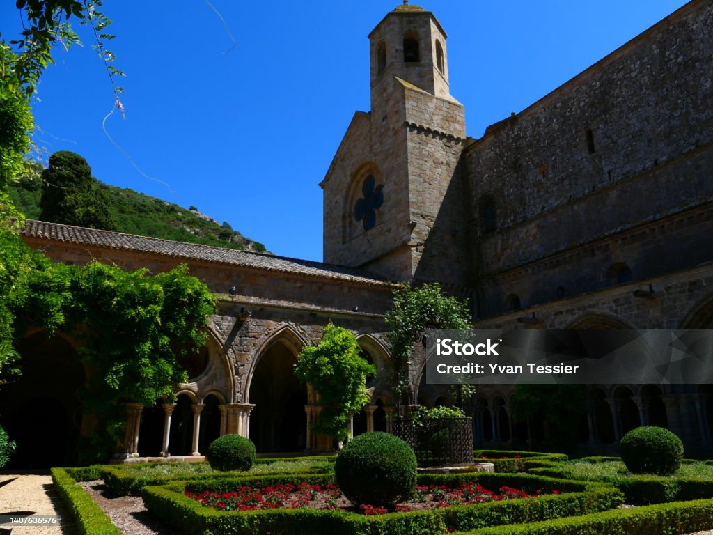 Cloister of Fontfroide Abbey, Aude Abbey - Monastery Stock Photo