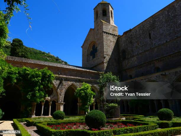Cloister Of Fontfroide Abbey Aude Stock Photo - Download Image Now - Abbey - Monastery, Architecture, Aude