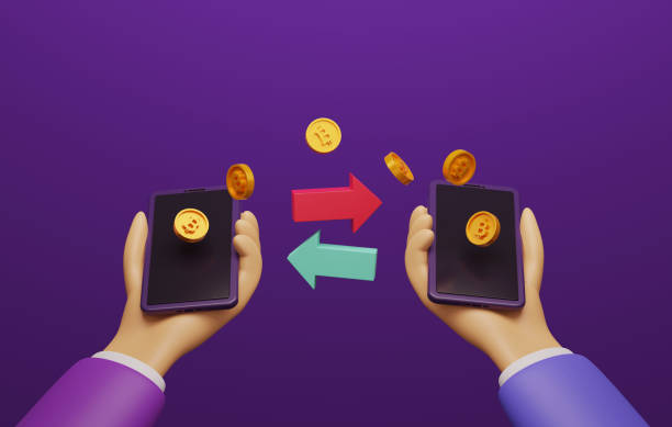 Businessmen are conducting financial transactions on smartphones directly, P2P, peer-to-peer and fintech. Businessmen are conducting financial transactions on smartphones directly, P2P, peer-to-peer and fintech. Crypto trading bitcoin financial technology. 3d render illustration. peer to peer stock pictures, royalty-free photos & images