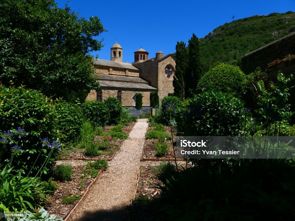 Garden of Fontfroide Abbey, Aude Abbey - Monastery Stock Photo