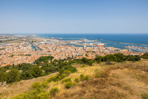 View of the city and the port of Sète from the Mont Saint-Clair on a sunny summer day stock photo