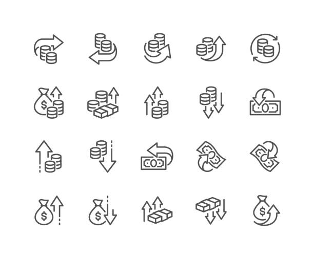Line Money Movement Icons Simple Set of Money Movement Related Vector Line Icons. 
Contains such Icons as Profit, Cash back, Gain, Loose and more. Editable Stroke. 48x48 Pixel Perfect. loss stock illustrations