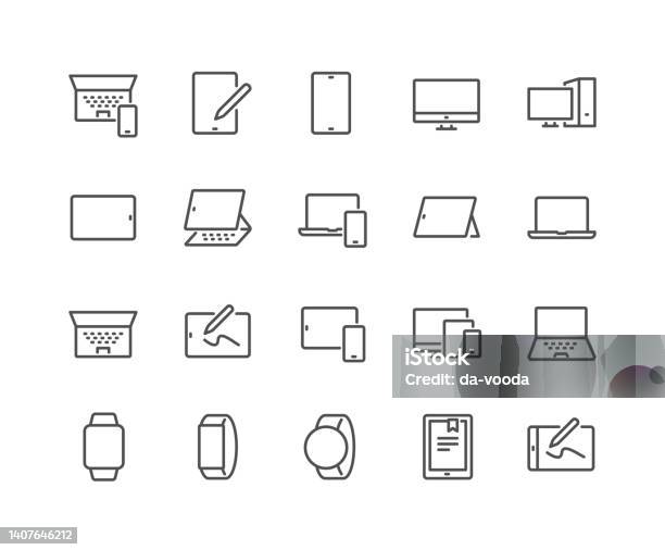 Line Personal Devices Icons-vektorgrafik och fler bilder på Ikon - Ikon, Laptop, Dator