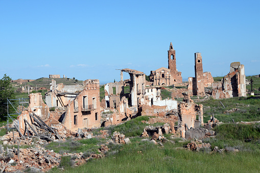 The ruins of the old town of Belchite which remain a ghost town as a memorial to the Spanish Civil War