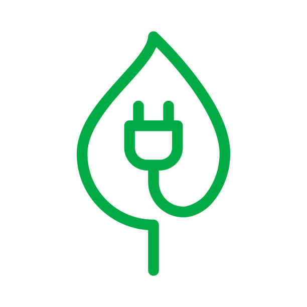 Leaf plug line icon. Green energy. Biofuel concept. Sustainable energy resources. Renewable clean power generation. Zero emission. Environmental conservation. Vector illustration, flat, clip art. alternative fuel vehicle stock illustrations