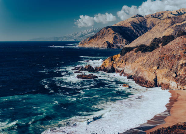 Big sur coast in California, United States of America. Bridge in background.