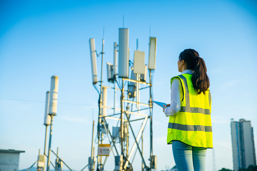 Engineer working at a telecommunications tower
