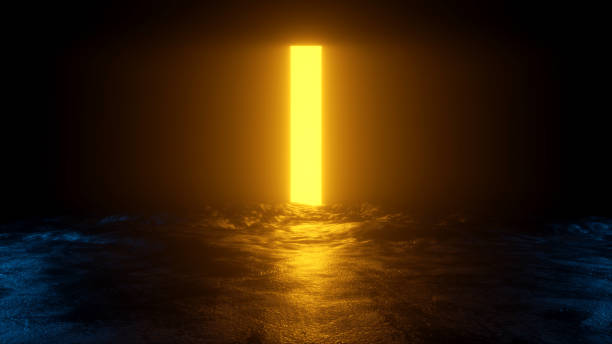 istock Neon portal in orange glow retro futuristic background - 3D rendering 1407651885