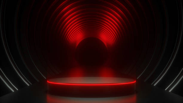 istock Tech podium for presentations and product demonstrations, neon light on stand - 3D rendering 1407652145
