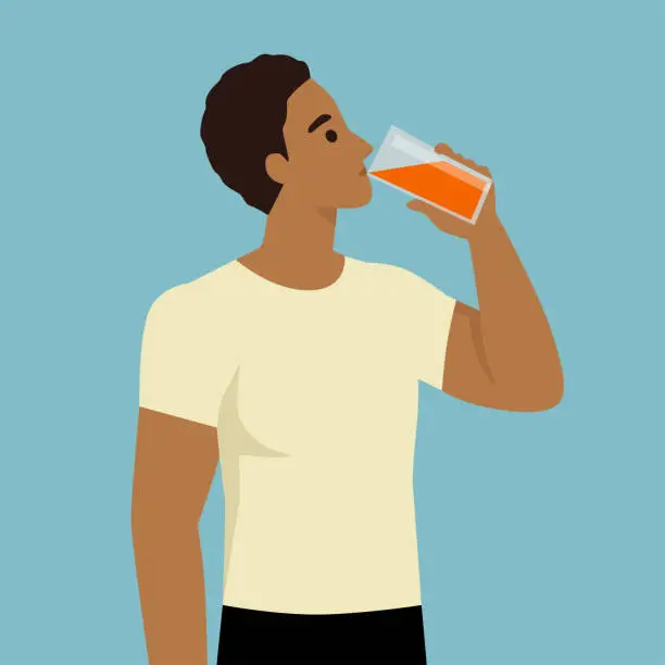 Vector illustration of Fitness Illustration of a Muscular Man drinking fresh juice for his health flat illustration